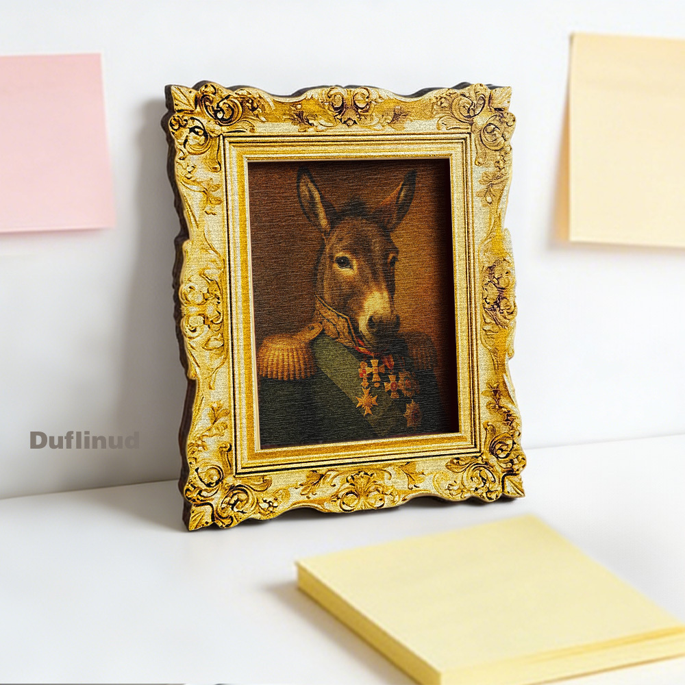 TEMU 1pc Wooden Fun Donkey Refrigerator Magnet, Miniature Decorative Art, Wearing Ornate Military Uniform And Multiple Medals, Wooden Fridge Magnet,