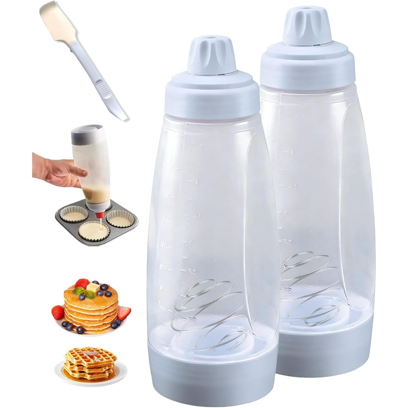 TEMU 2pcs Pancake Batter Dispenser, Pancake Batter Dispenser Bottle With 1000ml - Large Capacity No-mess Batter Mix Dispenser For Pancakes, ,