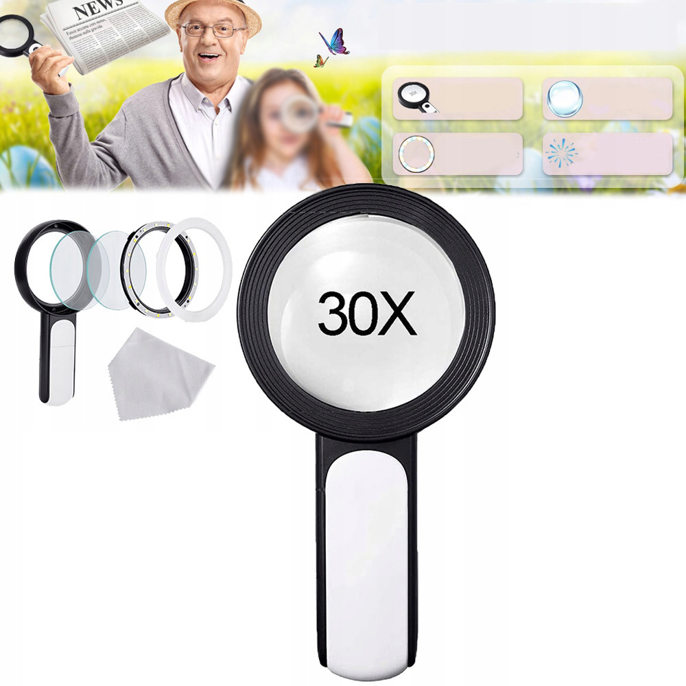 Image of 30x Magnifying Handheld Portable With Cleaning Cloth Suitable For Home, Travel,, Electronics Repair, Reading & Use - Compact Magnifier For Smartphones, Tablets, For Device Inspection