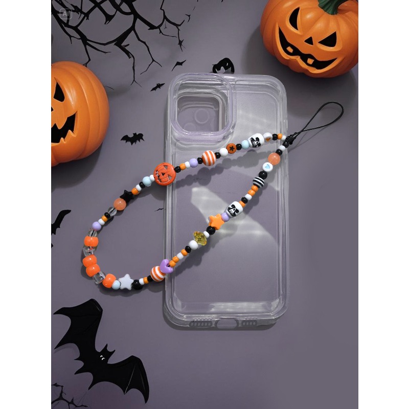 TEMU 1pc Halloween Style Diy Phone Lanyard With Yellow Series Beads & Pumpkin Pendant, Phone Accessories, Halloween Accessories |