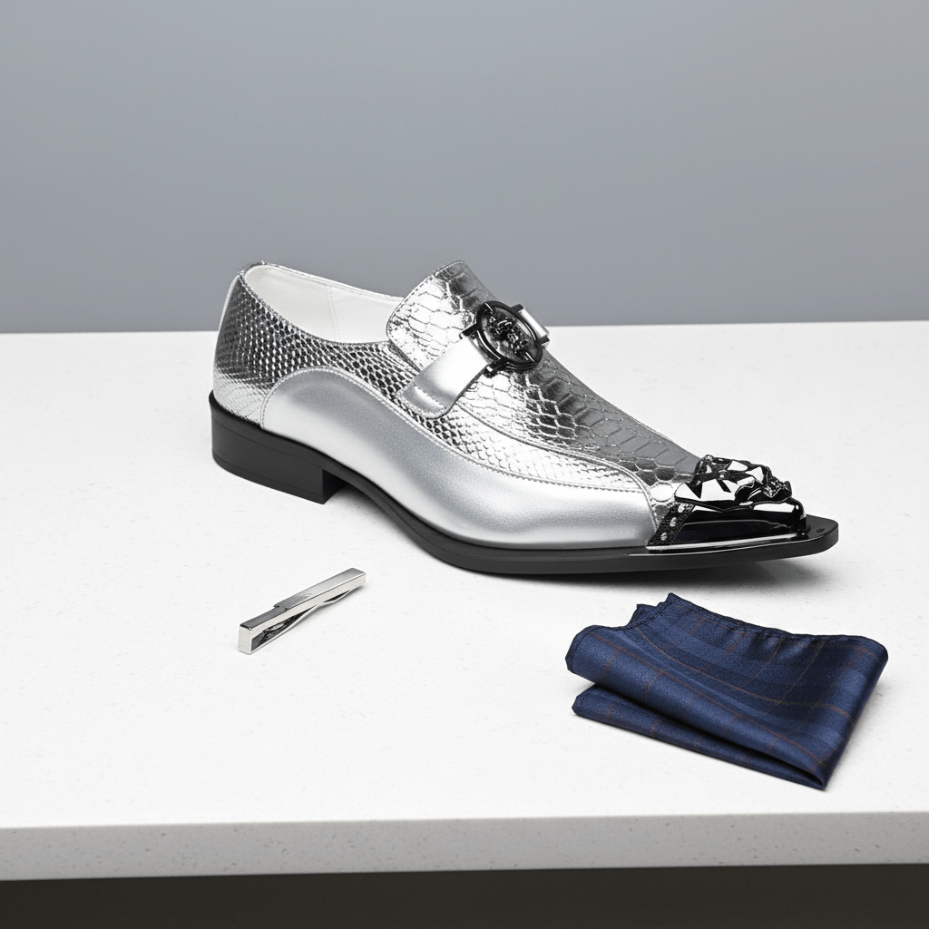 silver dress shoes for men Men's Glitter Loafers Available in mens shoe sizes 7 Silver-Gray Slip-On Shoes for Men