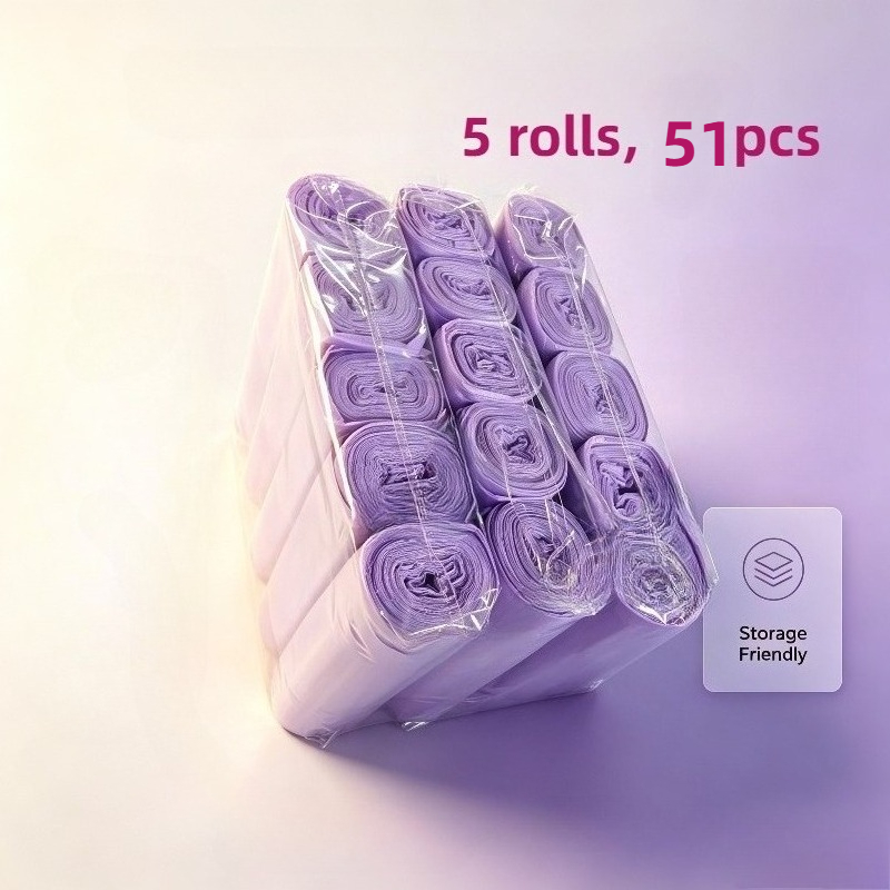 TEMU 5 Rouleaux de 51 Sacs Poubelle Violets Épais Anti-Fuite et Anti-Odeur - Sacs en Plastique Épais Extra-Larges, Anti-Fuite, Anti-Odeur, Résistants