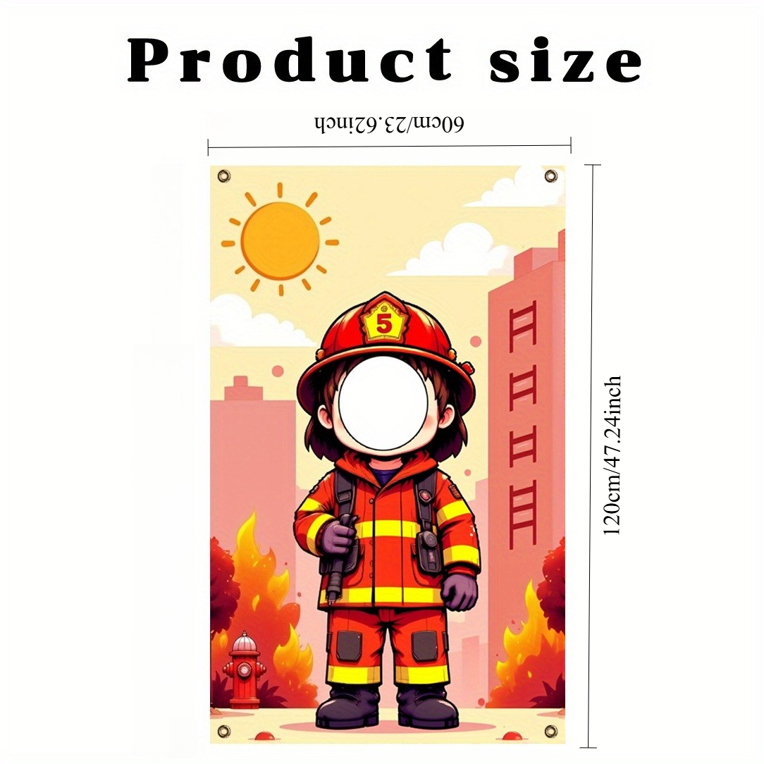 TEMU 2d Flat, 1pc Firefighter Photo Backdrop Suitable For Wedding Birthday Party Decorations, Firefighter-themed Banner With Firefighter, Fabric For