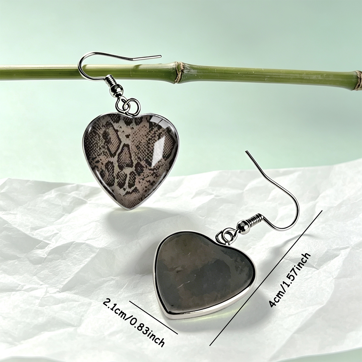 Women's Wild Python Print Heart-Shaped Earrings, Unique Style