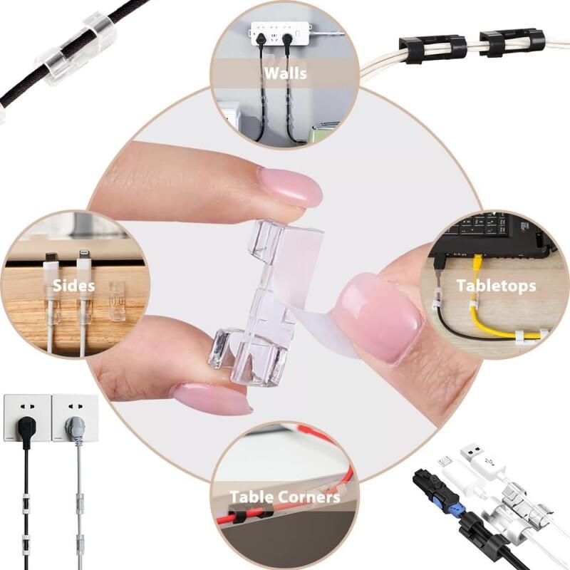 TEMU 100pcs Premium Transparent Reusable Self - Adhesive Cable Clips, Superior Clear Cable Management Solution, Transparent Cable Clips Self -