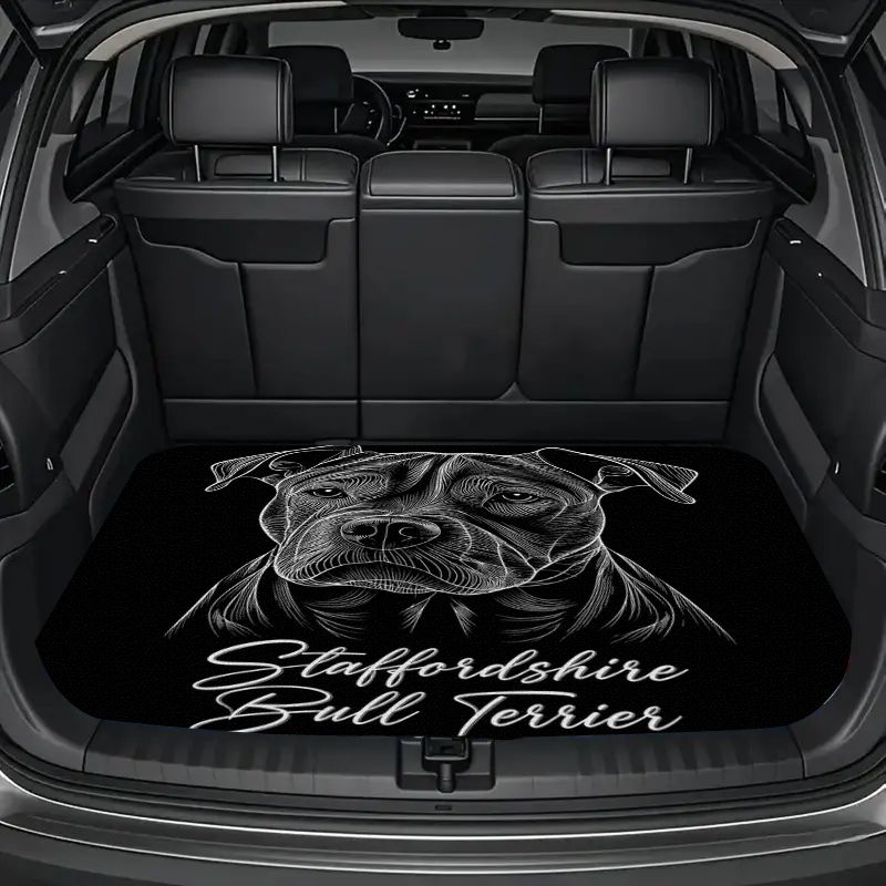 TEMU 1pc Staffordshire Bull Terrier Design Universal Car Trunk Mat, Polyester Fiber Material, Cute Car Interior Decoration, Wear-resistant Cargo