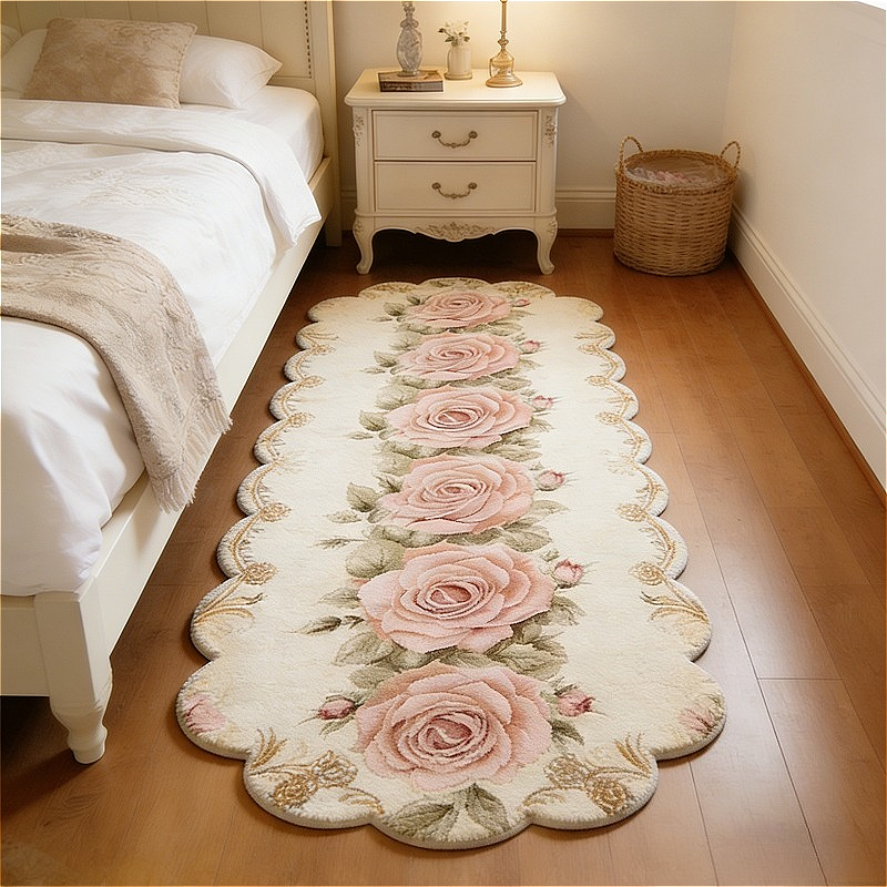 TEMU Tappeto 900G+9Mm Luce Francese Lusso con Motivo a Rosa per Camera da Letto, Comodino, Stile Paesaggistico, Soggiorno, , e Soffice, Armadio,