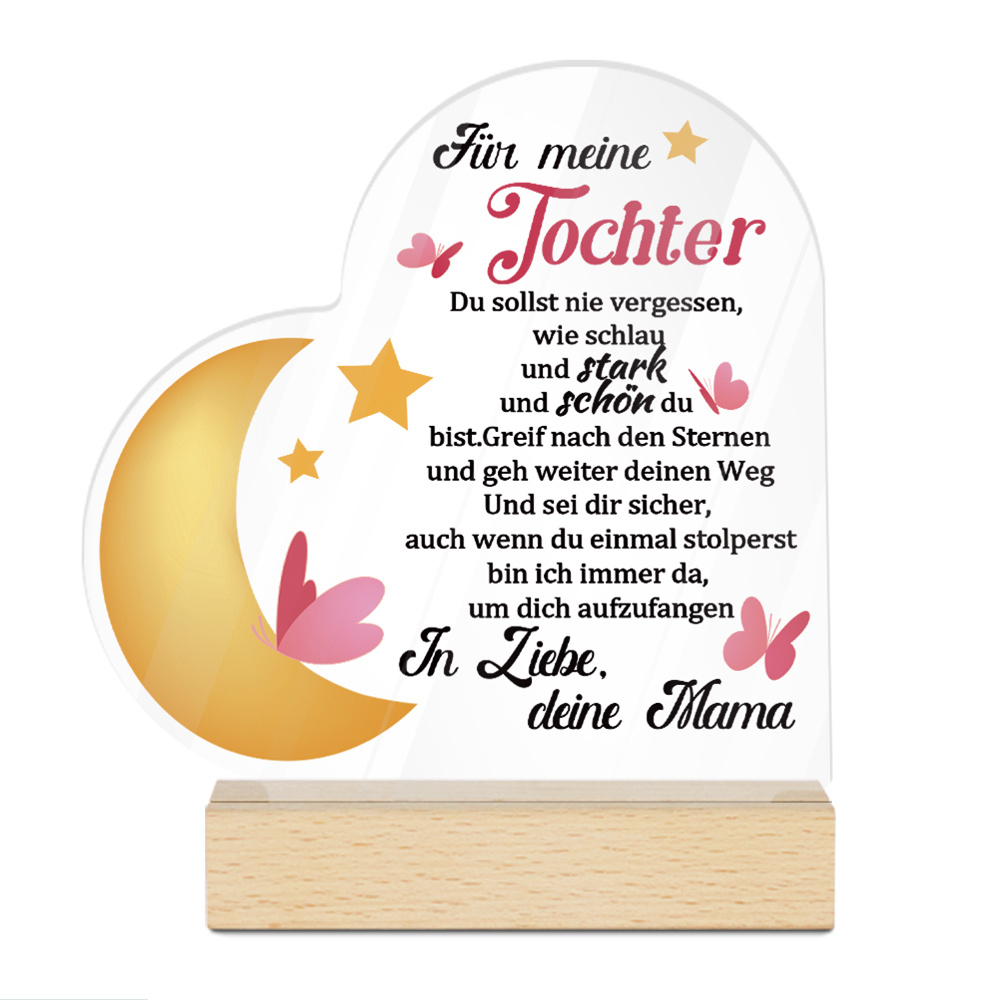 TEMU 2D Flach, Putuo Decor 1 Stück Deutsches Herzförmiges Acrylschild mit Holzsockel, Tischdeko - "Für meine Tochter, du solltest nie vergessen, wie