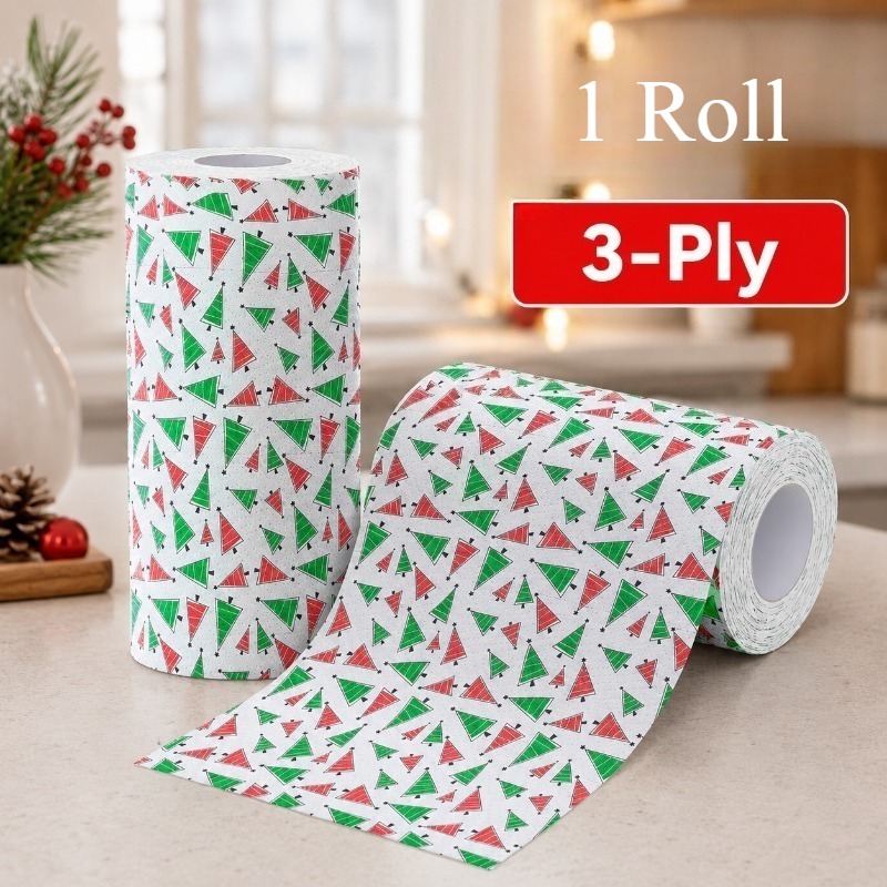 TEMU 1 Roll Christmas Kitchen Paper Towels, 40pcs/roll Cute Holiday Print Disposable Dish Cloths, Reusable & Washable Absorbent Cleaning Rag Wipes
