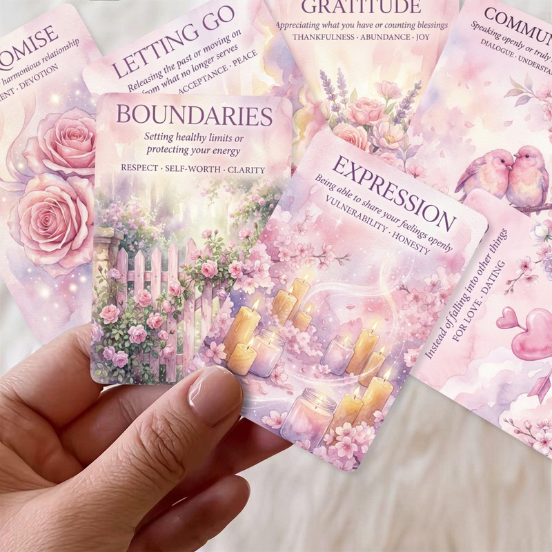 TEMU 36pcs Watercolor Floral Affirmation Cards Positive Relationship Words Cards Self Care Quote Cards With Rose Candle For Daily Reflection Desk
