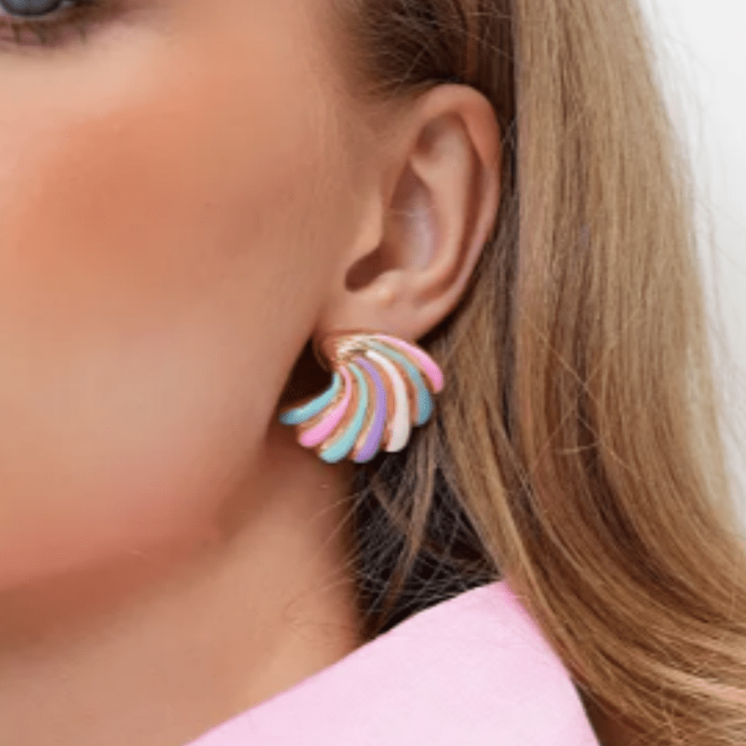 E-shop 1 Paar modische, exquisite vielseitige farbige Tropfenöl-Fächer-Ohrstecker, geeignet für Frauen zum täglichen Tragen, im Urlaub oder beim