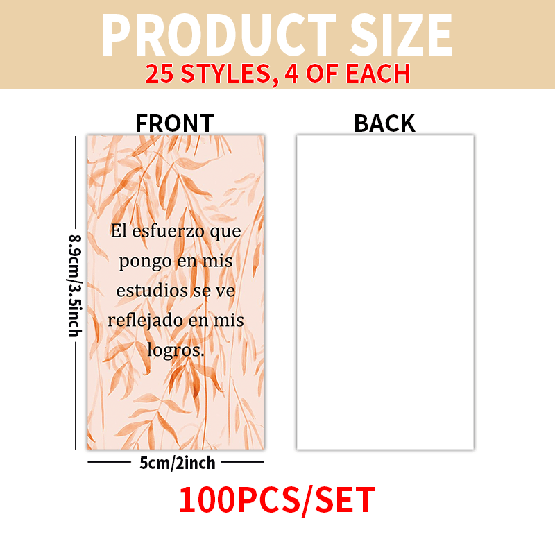 TEMU Set de 100 tarjetas de autoafirmación en español - Tarjetas de citas inspiradoras botánicas estilo boho para , , , San Valentín, regalos de