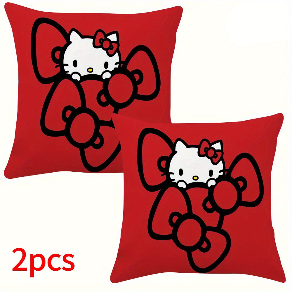 

2pcs Hello Kitty Cartoon Anime Throw Pillow Covers, Short Plush Polyester, Contemporary Zippered Cushion Cases, Machine Washable, 18x18 Inches, With Pillow Inserts Not Included For Sofa And Bed