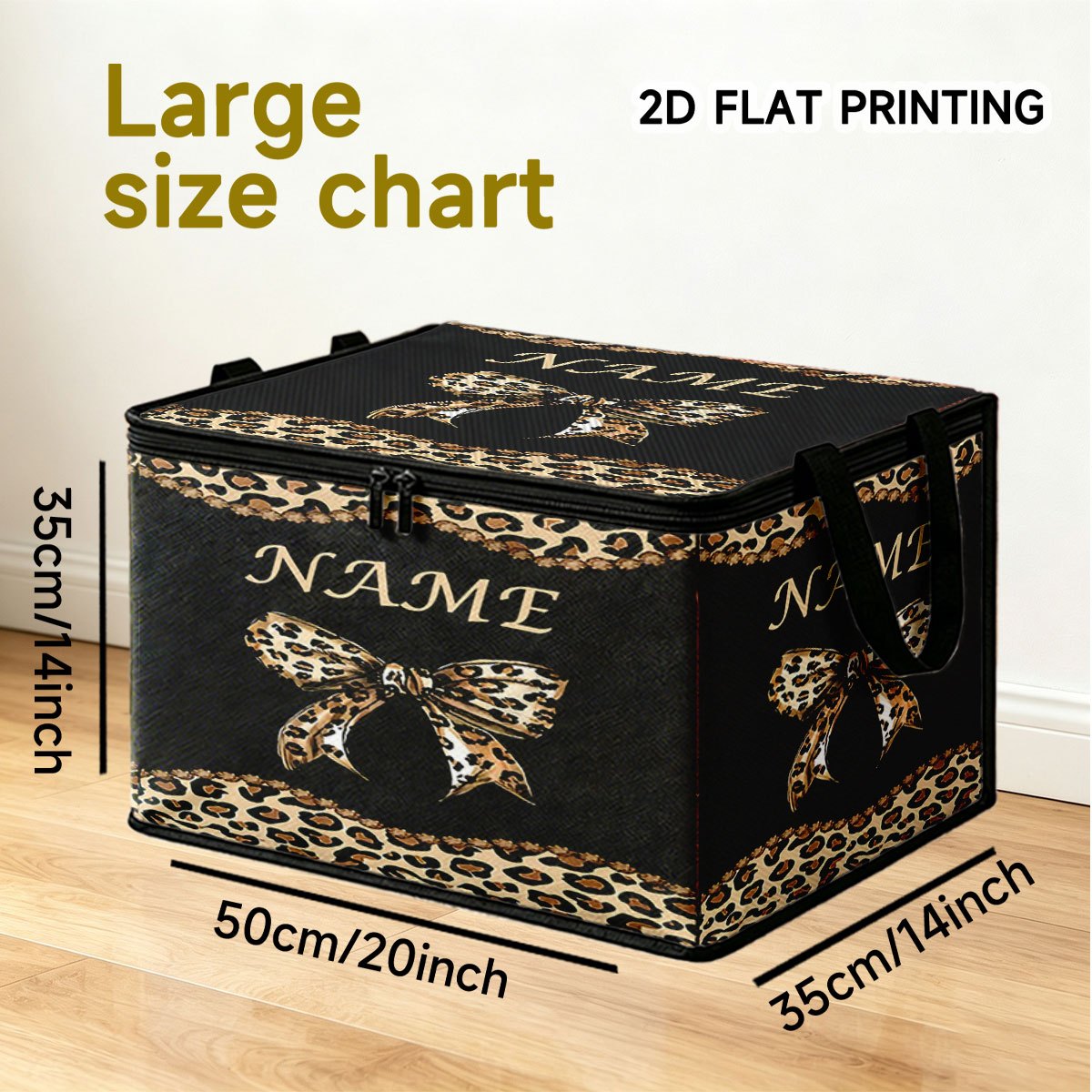TEMU 1pc Large Capacity Storage Box, Leopard Print Bow Custom Storage Box, Durable Zipper And Portable Foldable Design, Suitable For Office, Living