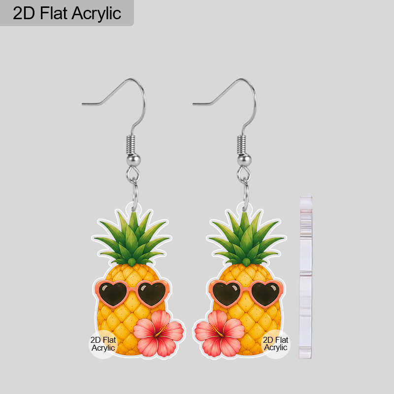 TEMU 2D Platte, Strand Sfeer Ananas Acryl Oorbellen, Lichte Zomerfruit Oorbellen, Dames Modieuze Oorbellen in Draperie Stijl, Zomer Muziekfestival