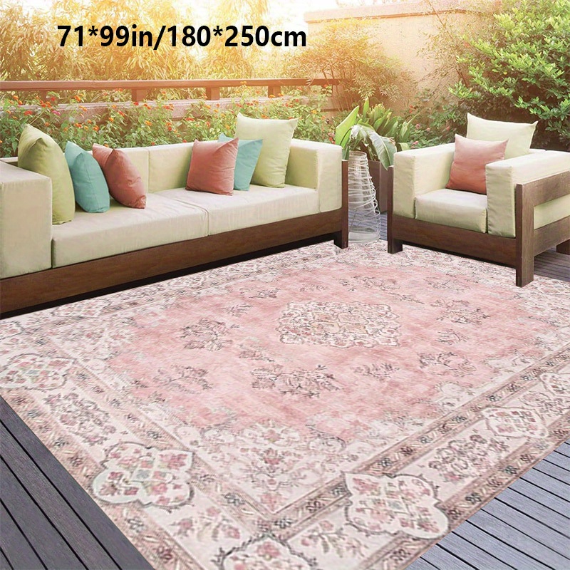 TEMU + Golden Diamond Velvet + 800g/m² + Anti-slip Dotted Plastic Backing 1pc Large Area Mat Vintage Bohemian Style Mat, Anti-slip, Machine Washable,