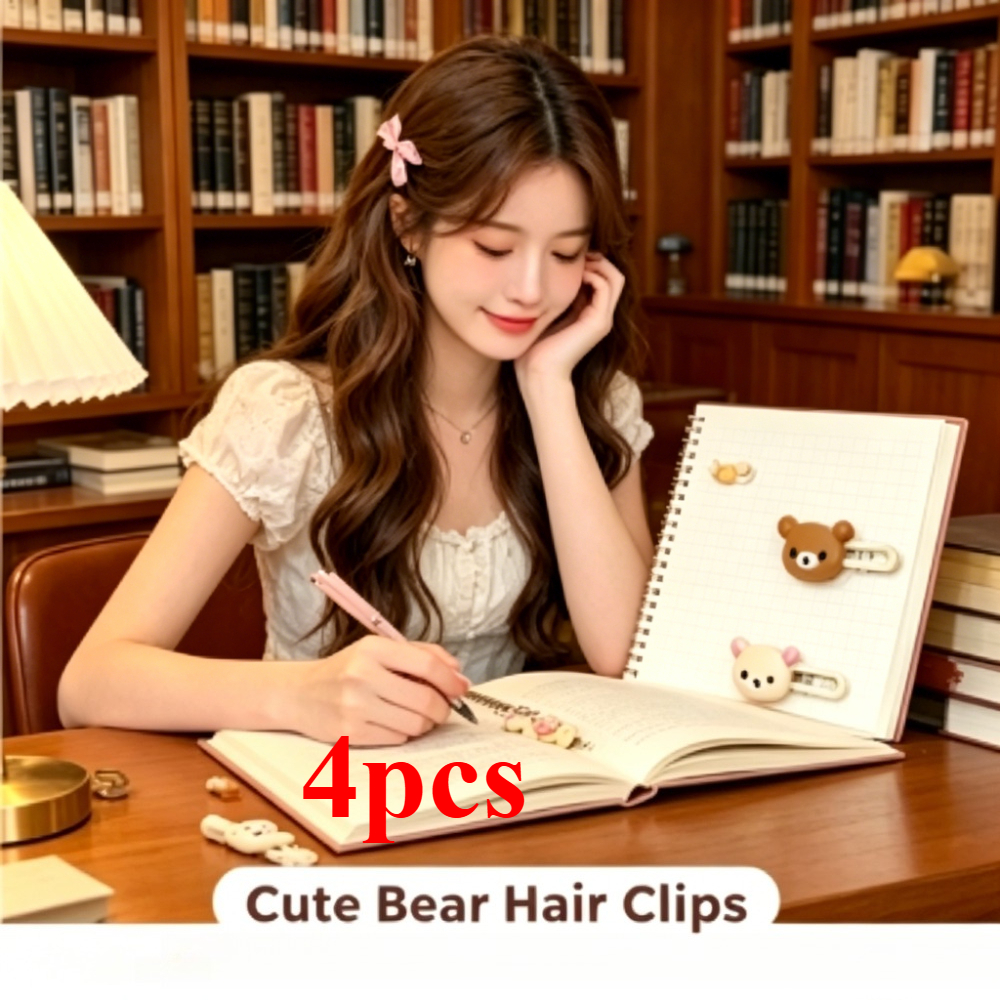 TEMU Lovely Cartoon Panda Heart Shaped Duckbill Hair Clips Set, Sweet Plastic Hair Jewelry, Ideal Birthday Holiday Gift For