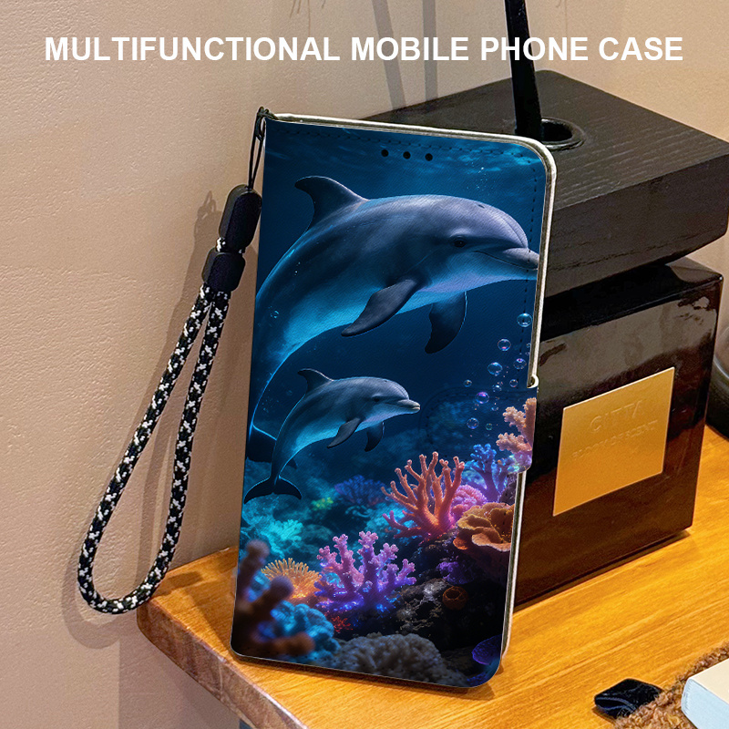 TEMU Phone Case: Dolphin Pattern Phone Case Wallet, Suitable For Galaxy M02s/m04/m14 5g/m21s/m23/m30s/m21/m31/m31 Prime/m33/m34 5g/m35 5g/m42 5g/m54