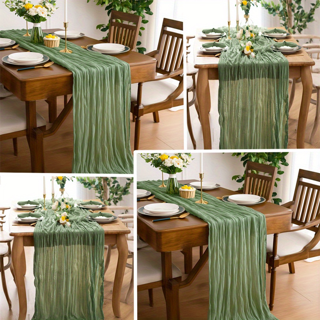 4/10pcs Sage Green/beige Cheesecloth, 4/10pcs Table Runner Boho Gauze Fabric Cheesecloth Table Runner Rustic Sheer For Romantic Wedding Decor Bridal Shower Party Table Centerpiece Decoration, 4/10pcs