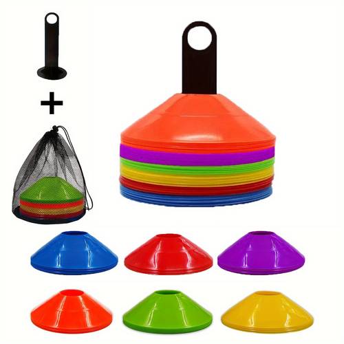 multiple sizes portable multi color soccer training cones pe material for stability carry bag in orange blue green yellow suitable for soccer hockey gym ideal for players and