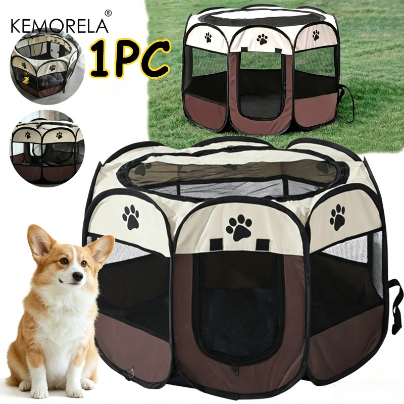 TEMU KEMORELA Draagbare Opvouwbare Achthoekige Ren & Puppykooi - Tentbench met Pootafdruk Geschikt voor Honden, Katten, Konijnen, Kleine Dieren,