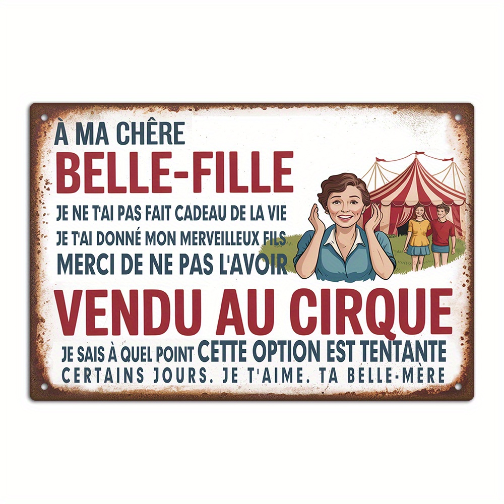 TEMU 1pc PUTUO DECOR Enseigne Métallique Vintage Française - Amusante de Française "Je t'aime, Ta Belle-Mère" - Art Mural Rétro Rectangulaire
