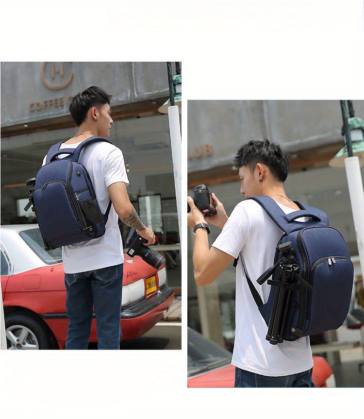 professional photography backpack durable nylon camera bag with tripod pouch lens compatible outdoor digital camera case   in black blue red details 4