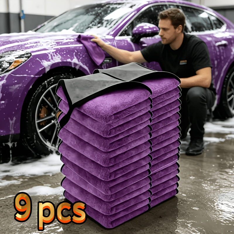 TEMU 9pcs Microfiber Car Cleaning Towel Set- Absorbent, No Shedding