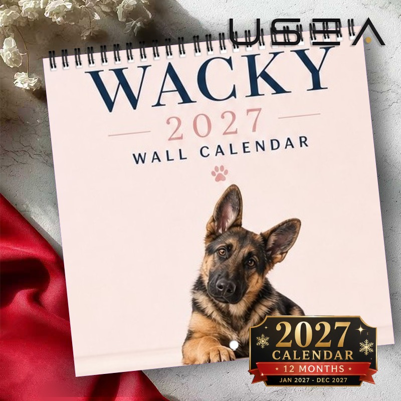 TEMU 2027 Wall Calendar,1pc 2027 Wacky Wall Calendar, 12-month Spiral Bound Hanging Calendar With Cute German Shepherd Design, Includes Us Federal