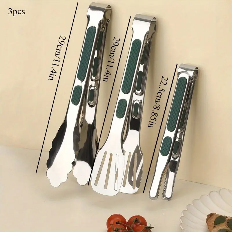 TEMU 3pcs Stainless Steel Food Tongs, Ideal For Buffets And Barbecues, Featuring Silicone Handles For Easy Handling Of Steaks And Other Foods