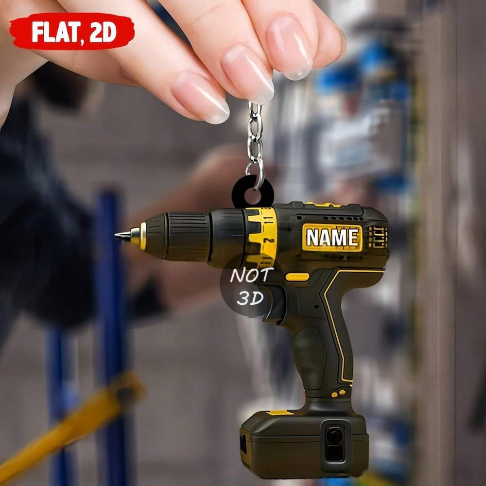 TEMU 2d Flat, 1 Custom 2d Flat Electric Drill Keychain Backpack Tag, Personalized Electric Drill Name Keychain Sports Keychain Pendant, Creative