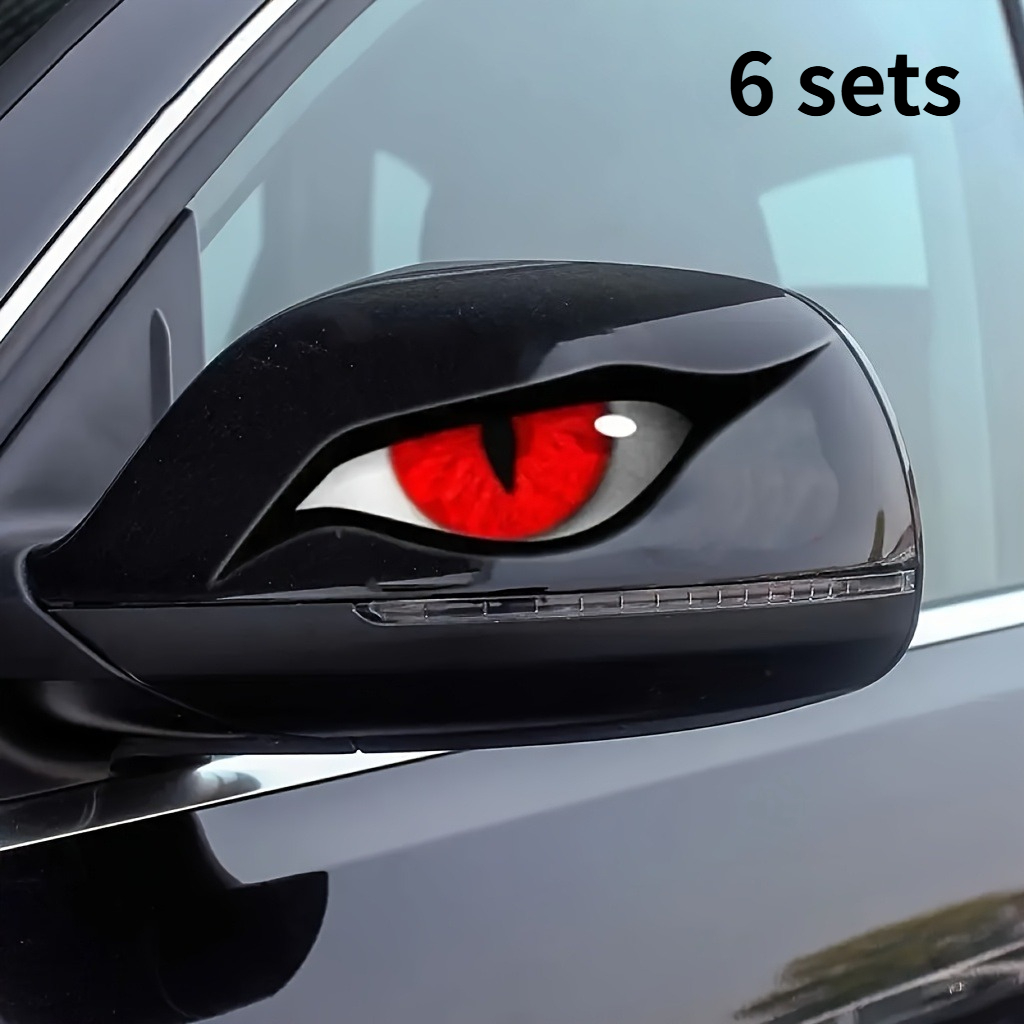 TEMU 6pcs Large Eye Car Stickers - Waterproof, Uv-resistant, Scratch-proof, Halloween Rearview Mirror Decals, For Cars, Trucks & Suvs