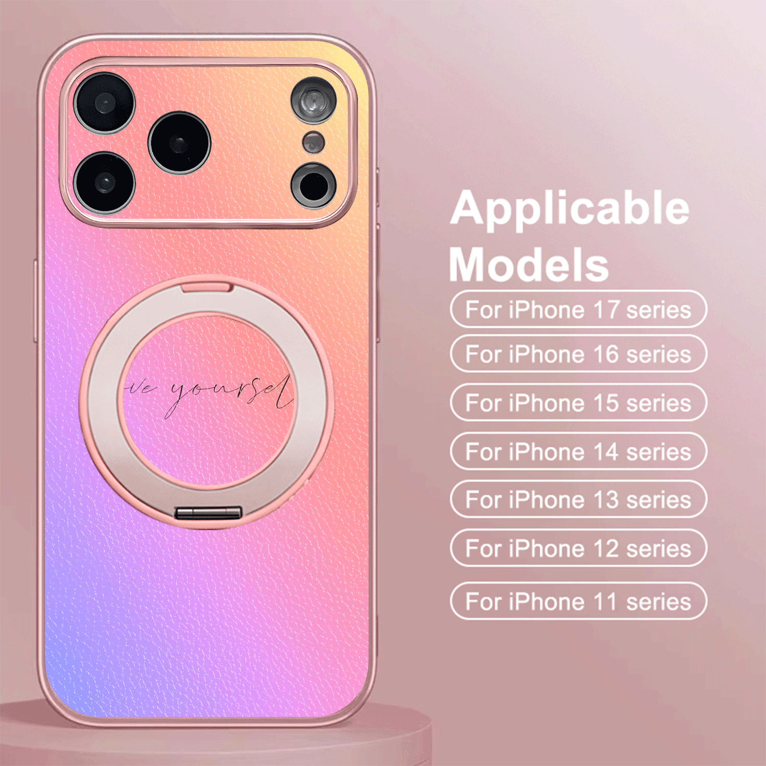 TEMU Phone Case: Gradient Pink Frosted Texture Phone Case With 360-degree Rotating Stand, Suitable For Iphone 16/15/14/13/12/11 Pro Max, Synthetic