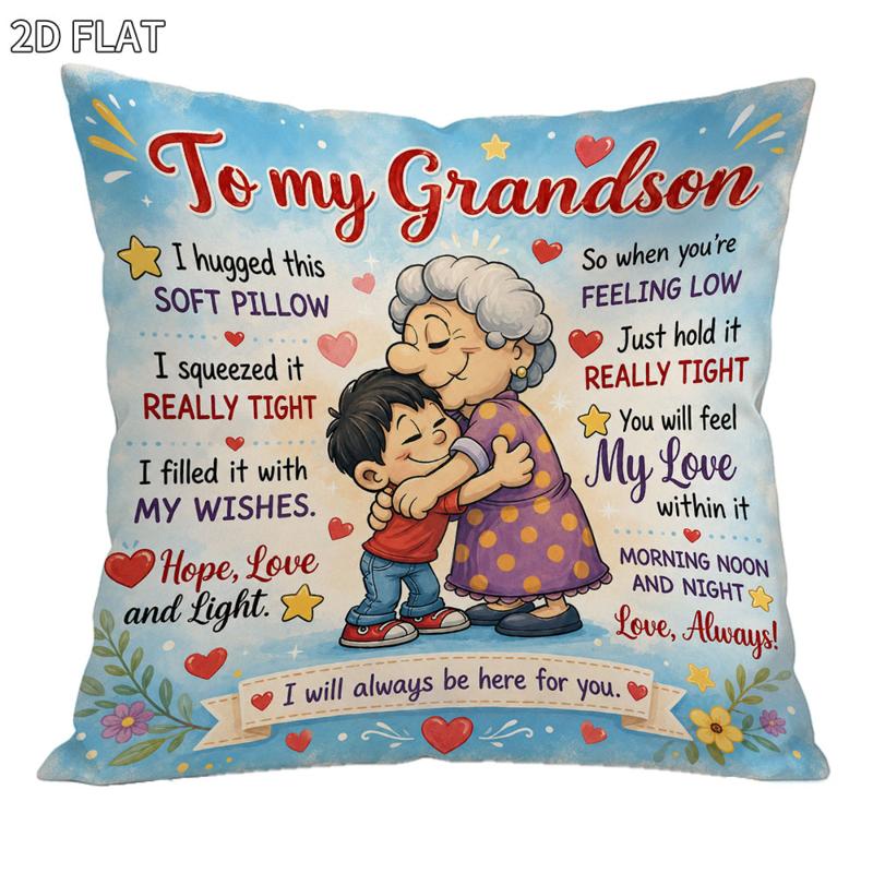 TEMU 1pc And Grandson Pillow Cover, Soft Decorative Throw Pillowcase, 2d Flat , Loving Wishes Text And Cute Accents, Perfect For Home Bedroom Living