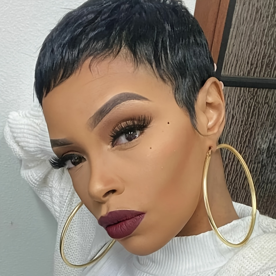 

1pc Elegant Cut Wig With Bangs, Glueless Full Machine Made, 150% Density Peruvian Human Hair, For Women, Cap, Straight , Or