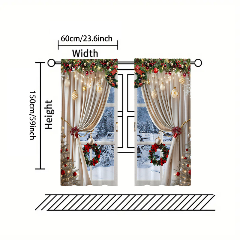 TEMU 2pcs Luxury Christmas Curtains, Contemporary Translucent Drapes With Accents, Washable, To For Room, Bedroom, - Decor