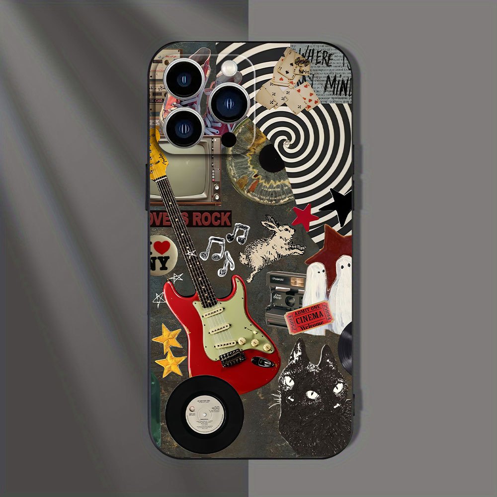 TEMU Guitar For Iphone Unique Cartoon Design Phone , Shockproof Tpu Material , Compatible For Iphone 11/12/13/14/15/16 Pro Max
