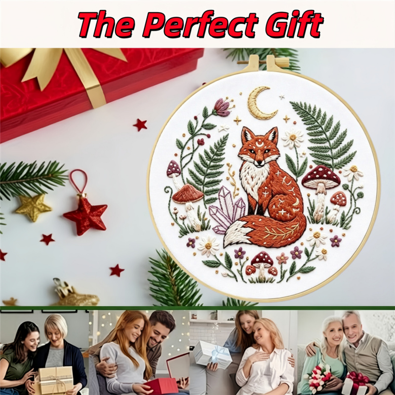 DIY Celestial Magic Red Fox & Moon Embroidery Kit for Beginners