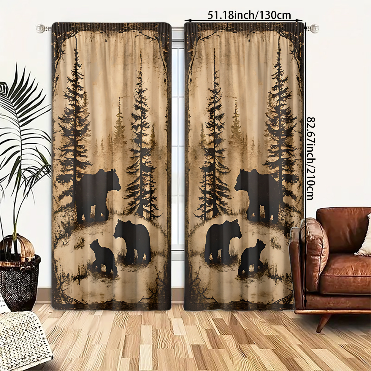 TEMU 2pcs, Polyester Material, Vintage Animal Theme Decor, High-definition Digital Bear Family Foraging Silhouette Style Decorative Pattern Print,