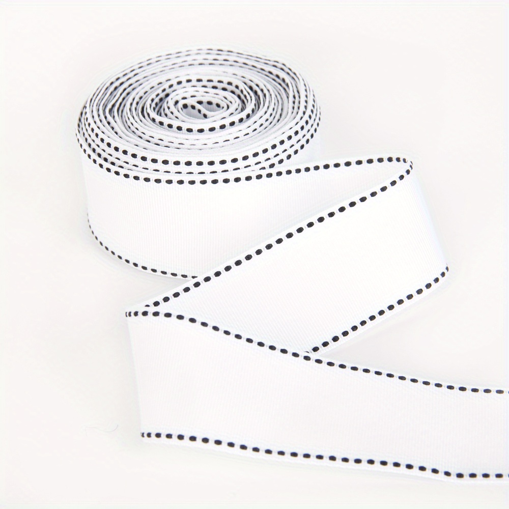 TEMU Rouleau de ruban blanc et noir avec bords cousus - 1,5 pouces de largeur, 5 yards de longueur - Parfait pour les projets, les ajouts de cheveux,