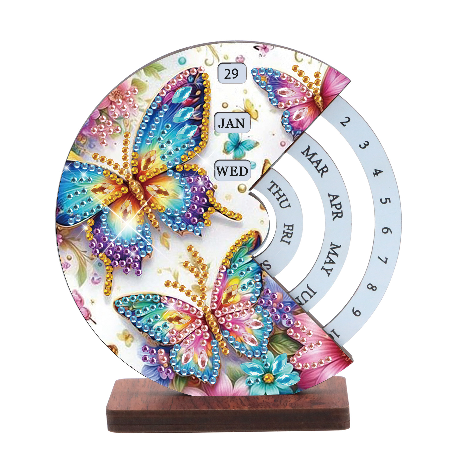 TEMU Kit de Calendrier Rotatif en Bois avec Impression Diamant 2D - Art Diamant DIY Design Papillon, Spéciale, Calendrier Rotatif Jour Mois