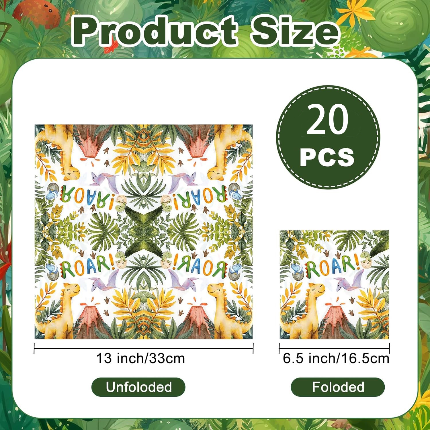 E-shop Großpackung Dinosaurier-Partyservietten - 13x13 Zoll mit Dinosaurier-Motiven (Ohne Text für Tischdekoration) - 2-lagig für Langlebigkeit bei