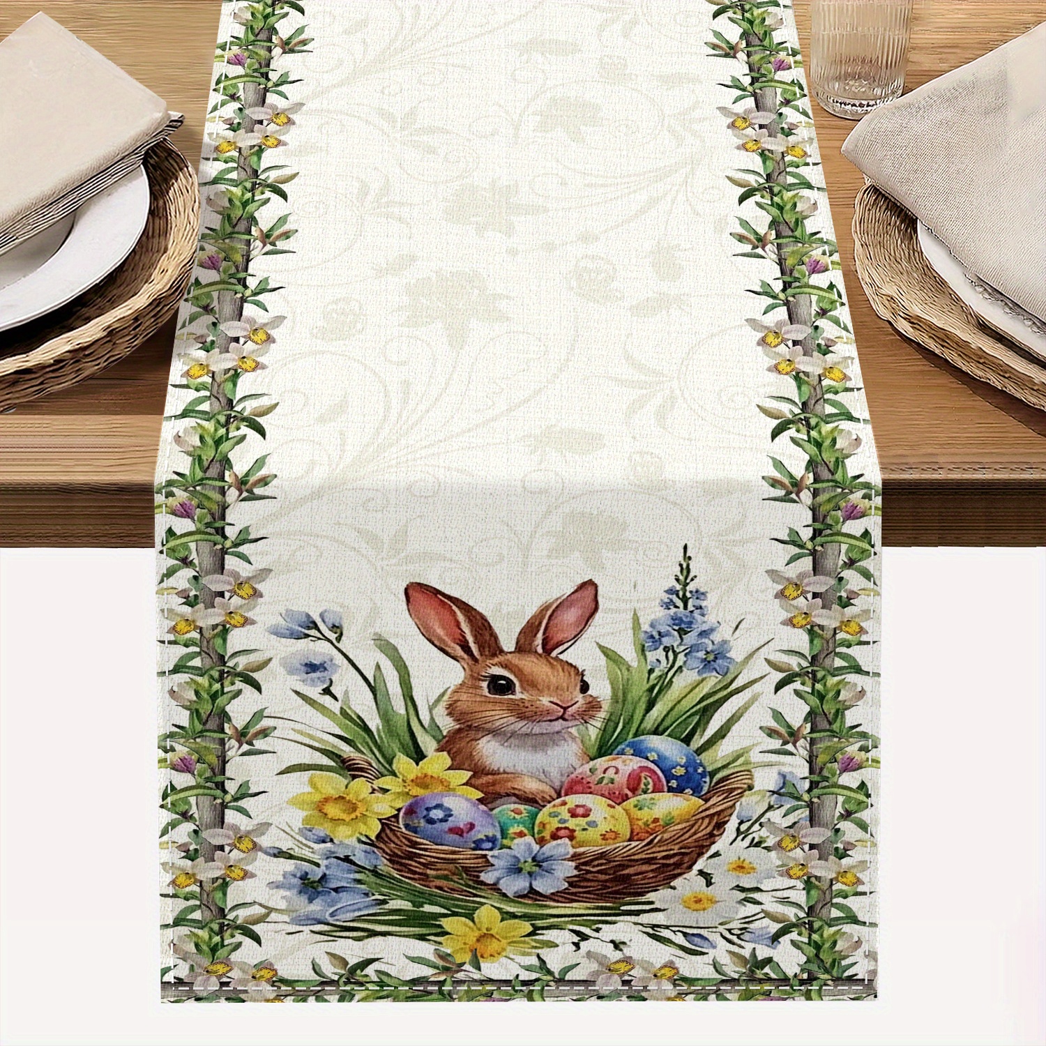 

1pc, Easter Table Runner, Easter Decorations Bunny Flower Seasonal Spring Decorations For Easter Party Dining Table Decor