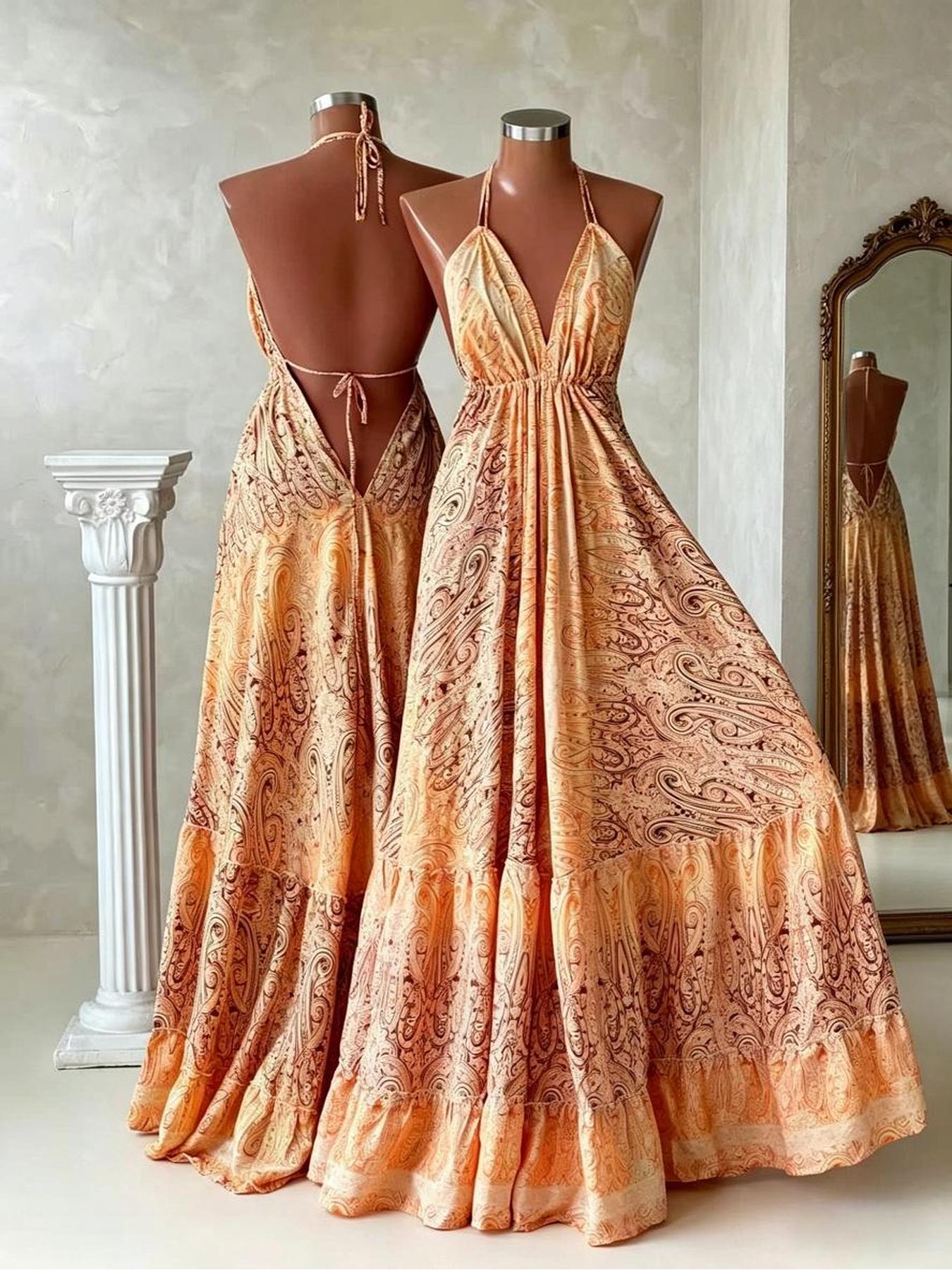 peach spaghetti strap dress with a deep backless Palma Low Back Strappy Maxi Dress Peach main image 0
