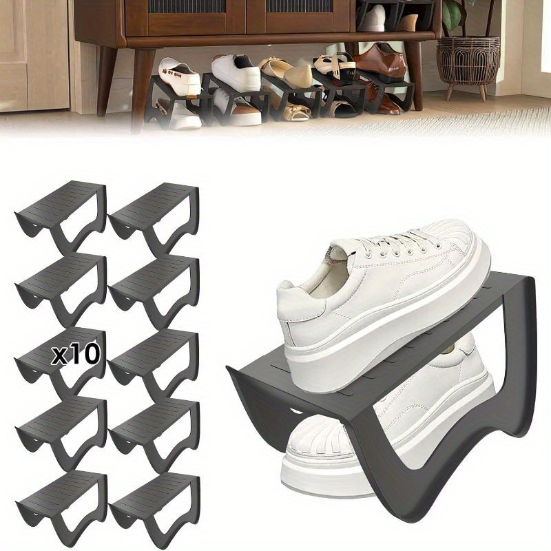 E-shop 10 Schuhhalter aus PP-Material – Doppellagiger Organizer mit Anti-Rutsch-Funktion, platzsparend für Flur, Schrank oder Schlafzimmer (Grau/Weiß)