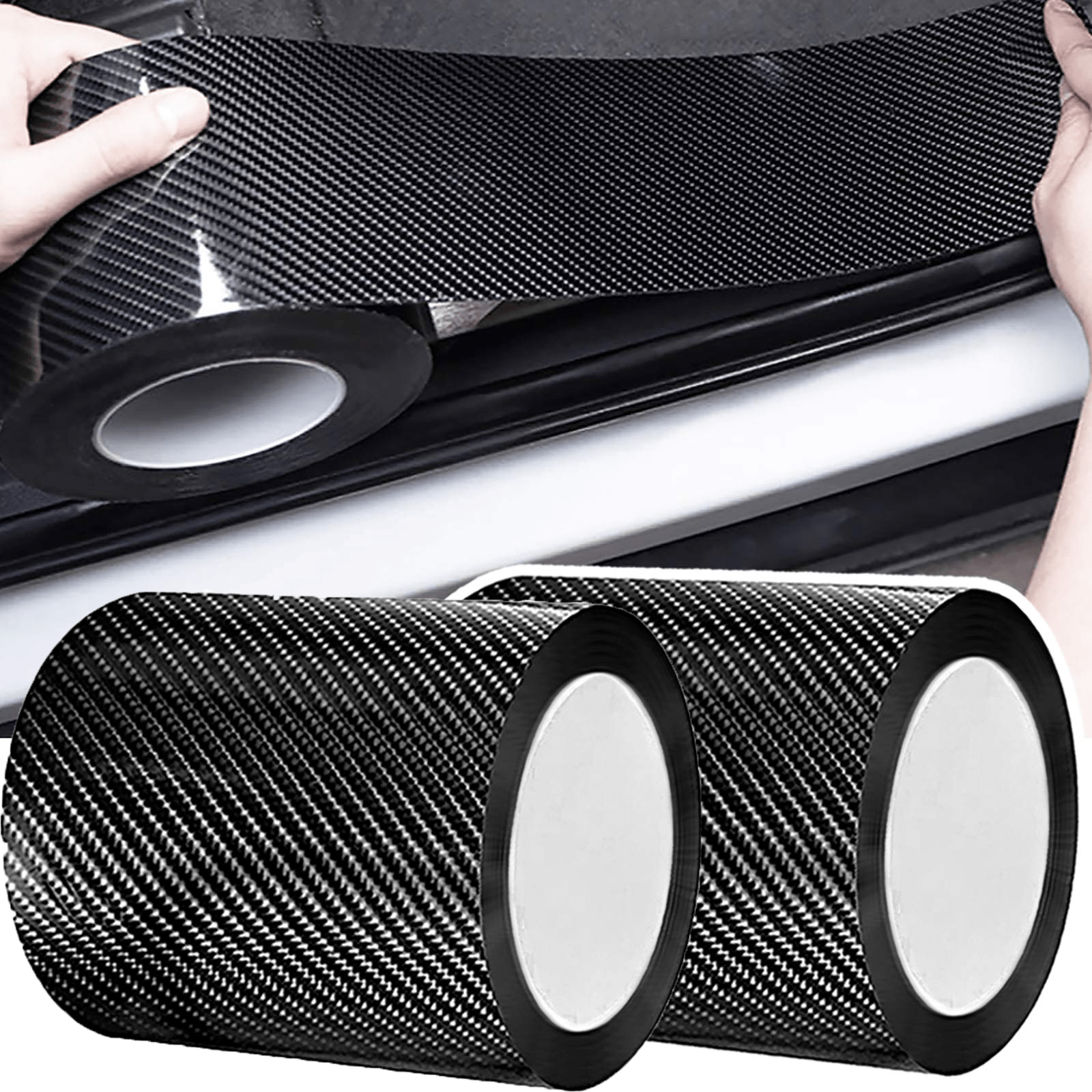 

1 Roll 3d Carbon Fiber Car Door Protector, Pvc Waterproof Anti-scratch Adhesive Tape, Universal Fit Bumper Guard Film, Black