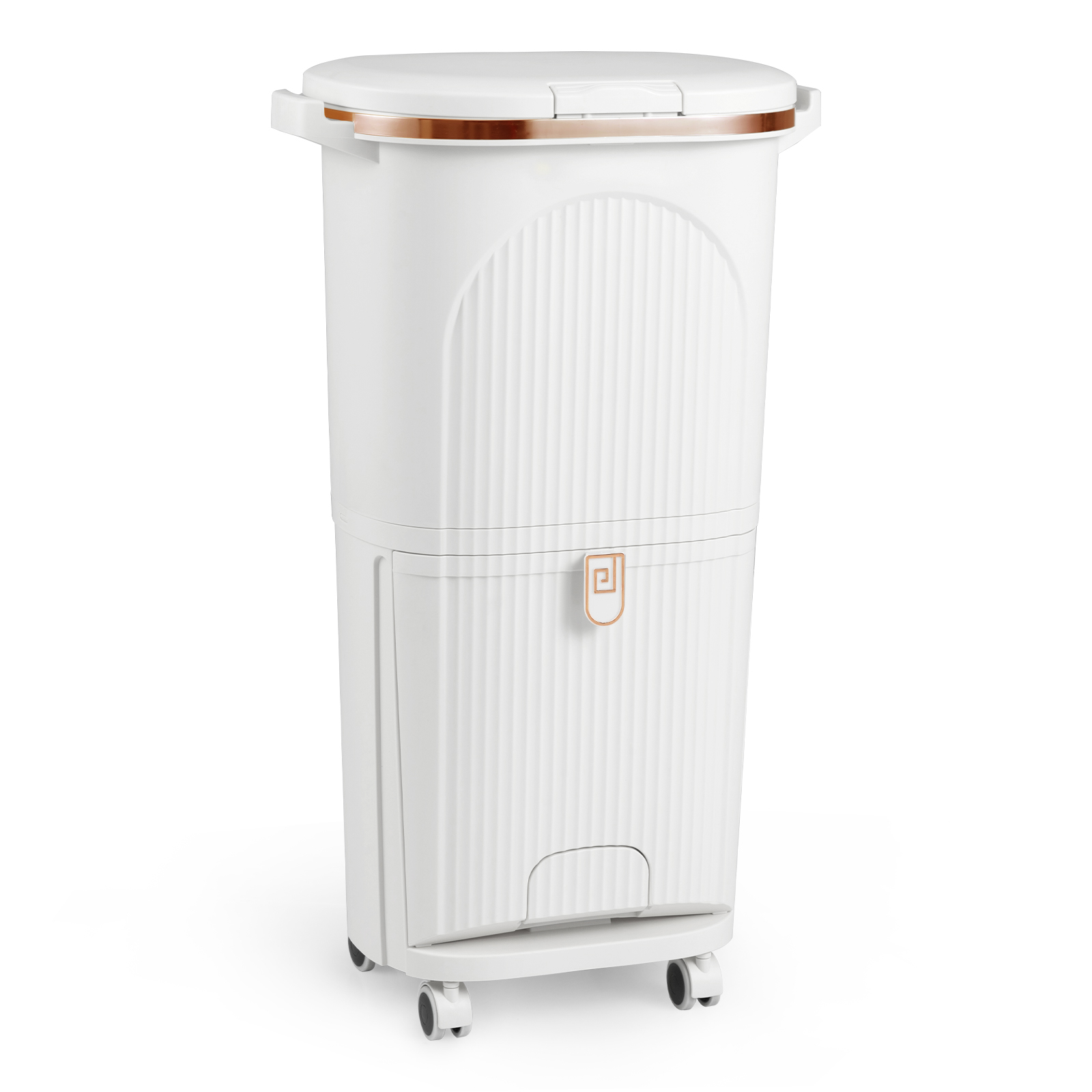 38l Kitchen Wastebasket, Sorting Garbage Bin With Lid, 2 Detachable Buckets, 2-tier Trash Bin, Vertical Waste Container For Kitchen Bathroom, White