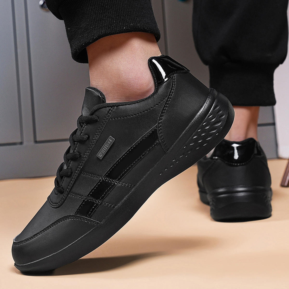 

Men' Black Casual Sneakers - Breathable Pu Upper, Non-slip Md Sole, Lace- For & , Sports Sneakers | Lowtop Sneakers | Fit Shoes