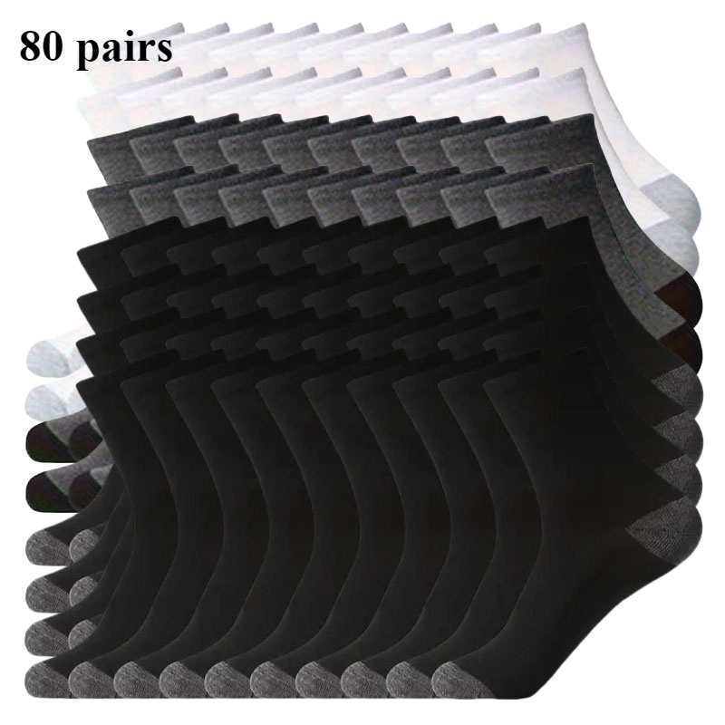 Image of 80 Pairs Men's Mid-calf Socks, Breathable Sweat-absorbent Trendy Sports Long Socks