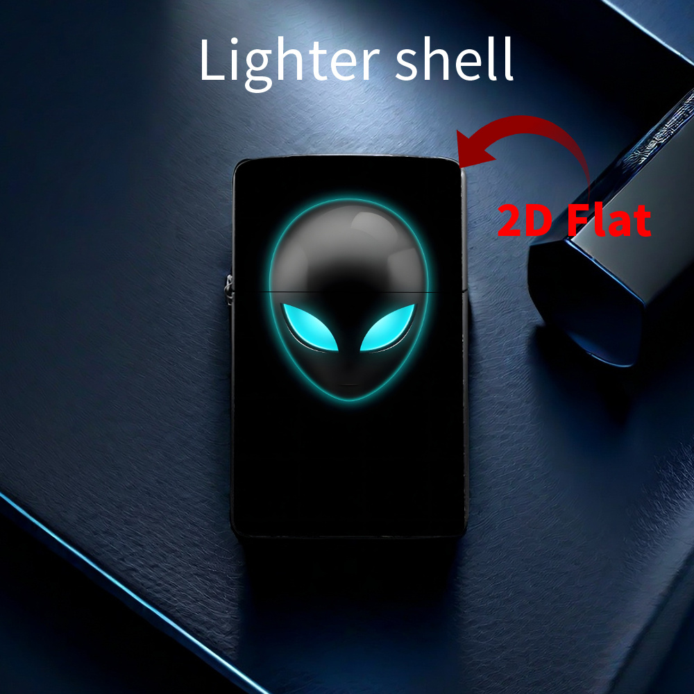 1pc Metal Lighter Case with   Face & Glowing Eyes - Heavy-Duty Flint Ignition, USB-Powered (No   Included) - Compatible with Lighters, Durable Metal Construction, Self-Lit Button -   Gift for Men, Women, Teens, Tech Lovers - Birthday, Christmas Present - Compatible with Smartphones & USB Devices - 2D Flat Design with  , Compact & Portable, Stylish  -Themed Lighter for Everyday Use, 2D Flat